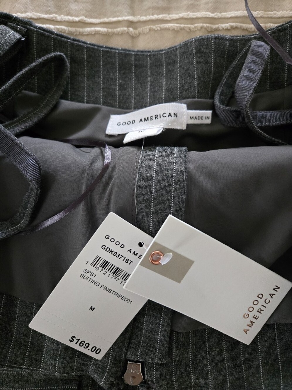 Good American Soft Stretch Ponte Mini Dress | Gray Stripe | Size M - Picture 7 of 11
